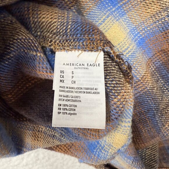 American Eagle Womens SM Plaid Flannel Shirt Boyfriend Grunge Cabincore Western - Picture 7 of 10